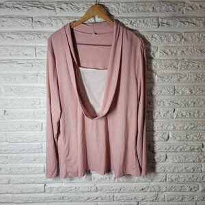 Womens Top 4XL Plus Long Sleeve Pale Pink Pullover Square Neck Poly Blend PIN17E